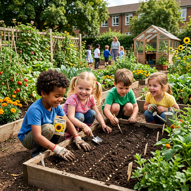 Kids learning in garden